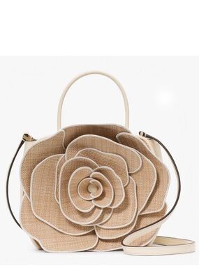 ♠️Kate Spade 3D Rose Flora Floral Straw Tote Crossbody Bag, Natural NWT